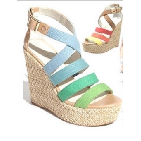 With Colourful Stripes Sponge Cake Shape Wedges Women's Sandals