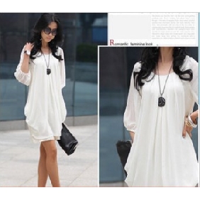 White Middle Sleeve Chiffon Dresses