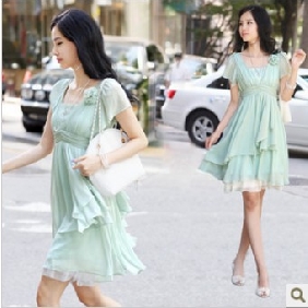 Light Green Short Sleeve Chiffon Dresses