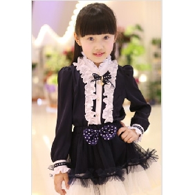 Black Long Sleeve With White Ruffles Children's Shirts & Tops