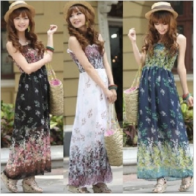 Chiffon With Broken Flower Ankle-length Dresses