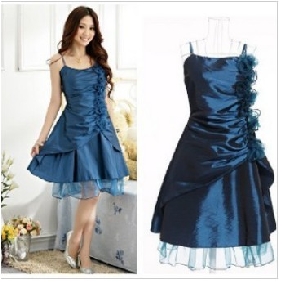Blue Lace Knee Length Dresses
