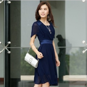 Dark Blue Short Sleeve Knee Length Dresses