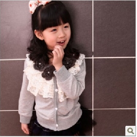 Gray With Buttons Lace Children's Shirts & Tops