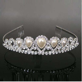 White With Pearls Crown Shape Bridal Hair Accessories