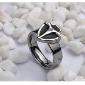 Silver Black Heart Shape Tungsten Wedding Rings