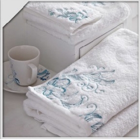 White With Blue Jacquard 100% Cotton Wash Towel