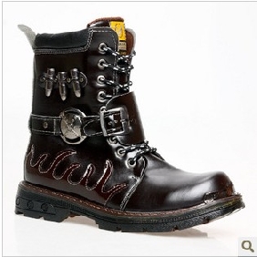 Black Metal Belt Buckle Heavy Men's Casual Boots