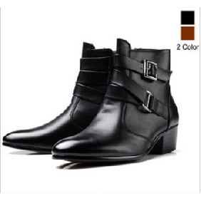 Metal Belt Buckle With Zipper Leather Men's Casual Boots