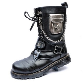 Black Lace Up Metal Chain Men's Casual Boots