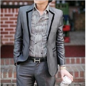 Gray Single Breasted Bridegroom Men's Suits