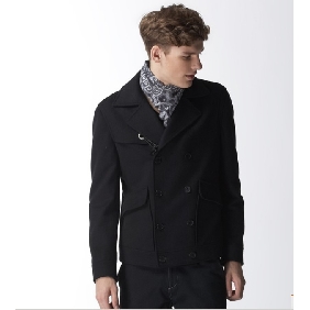 Black With Buttons Short Style Winter Men's Jackets