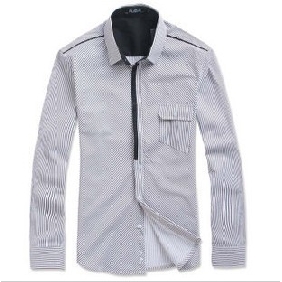 Long Sleeve Light Gray With Stripes Men's Shirts