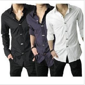 Metal Buttons Long Sleeve Slim Men's Shirts