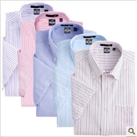 With Stripes Short Sleeve Cotton Men's Shirts