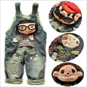 Cartoon Images On With Straps Blue Kid's Jeans
