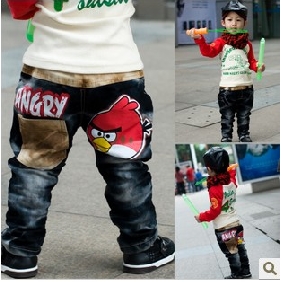 Dark Blue Cartoon Images On Cotton Kid's Jeans