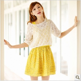 Middle Sleeve Lace Yellow Dresses