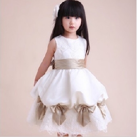 White Sleeveless With Ribbons Flower Girl Dresses