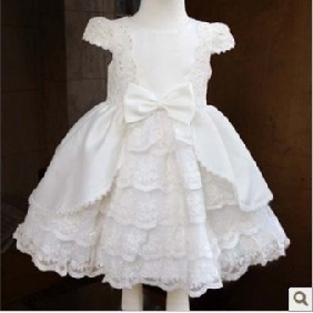 White Short Sleeve Lace Flower Girl Dresses