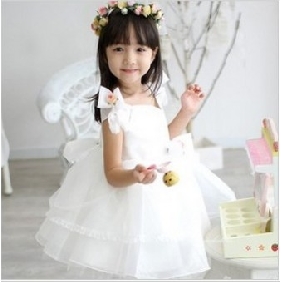 White V Neck Ankle Length Flower Girl Dresses