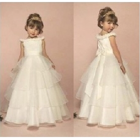 White Sleeveless Many Layers Flower Girl Dresses