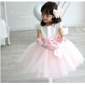Short Sleeve With Pink Bow White Flower Girl Dresses