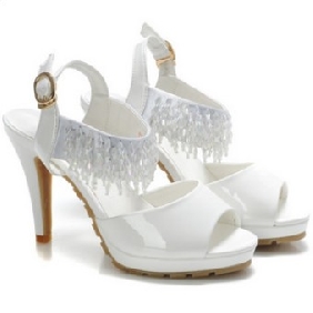White Leather High Heel Women's Sandals