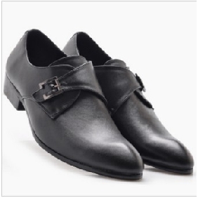 Black With Buttons Flat Bottom Men's Dress Shoes