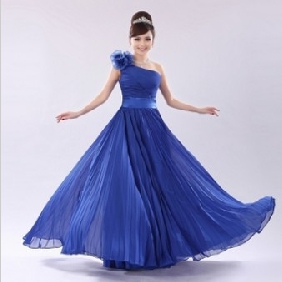 Blue One Shoulder Chiffon A-line Wedding Dresses