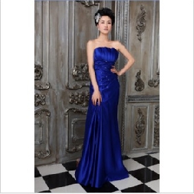 Blue Floor Length Satin A-line Wedding Dresses
