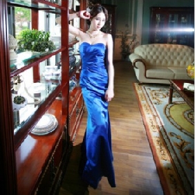 Blue Lace Up Ankle Length A-line Wedding Dresses