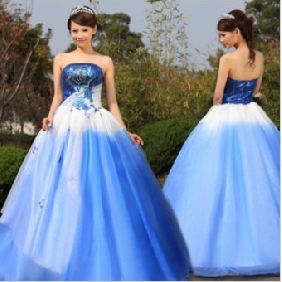 Blue Sleeveless Ankle Length A-line Wedding Dresses