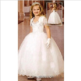 White Short Sleeve With Wrap Flower Girl Dresses