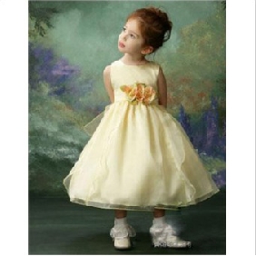 Light Yellow Sleeveless Tulle Flower Girl Dresses