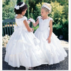 White With Bow Satin Flower Girl Dresses