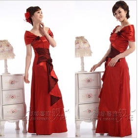 Red With Sleeves Satin Bridesmaid Dresses