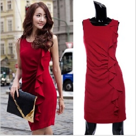 Red With Ruffles Sleeveless Bridesmaid Dresses
