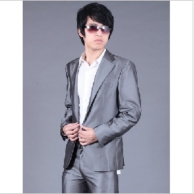 Silver Casual Single Breasted Groom Suits