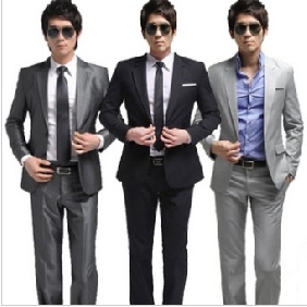 Silver Gray Fashion Casual Single Breasted Groom Suits