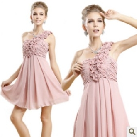 Pink One Shoulder Knee Length Bridesmaid Dresses