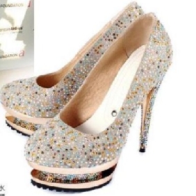 Colourful Diamond High Heel Closed Toe Women's Bridal Shoes_