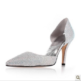 Silver With Diamond Evening High Heel Women's Dress Shoes