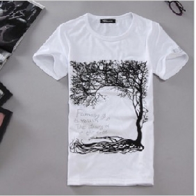 White With Black Tree Cotton Men's T-Shirts
