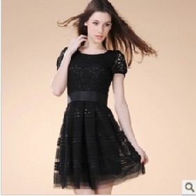 Black Lace Slim Knee Length Dresses