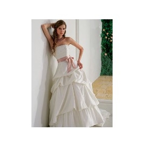 Pink Ribbons Backless Ruffles Church A-line Wedding Dresses