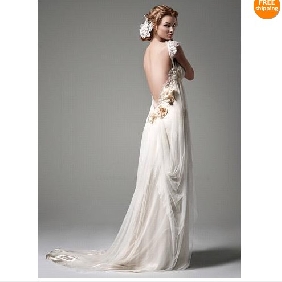 Ivory V Neck Backless Tulle Beach Wedding Dresses