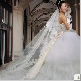 Lace Edge Ivory Super Long Bridal Veils