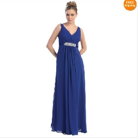 Blue Chiffon Empire V Neck Mother of the Bride Dresses