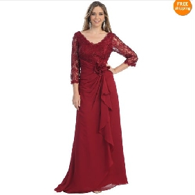Red V Neck Lace Chiffon Empire Mother of the Bride Dresses